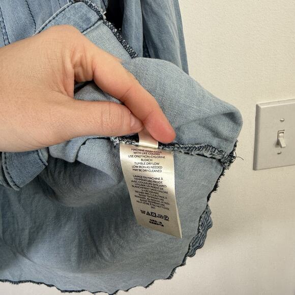 We the Free With Love Cotton Denim Shirt Blue Boho Western Pearl Snap Womens XL - Picture 6 of 8